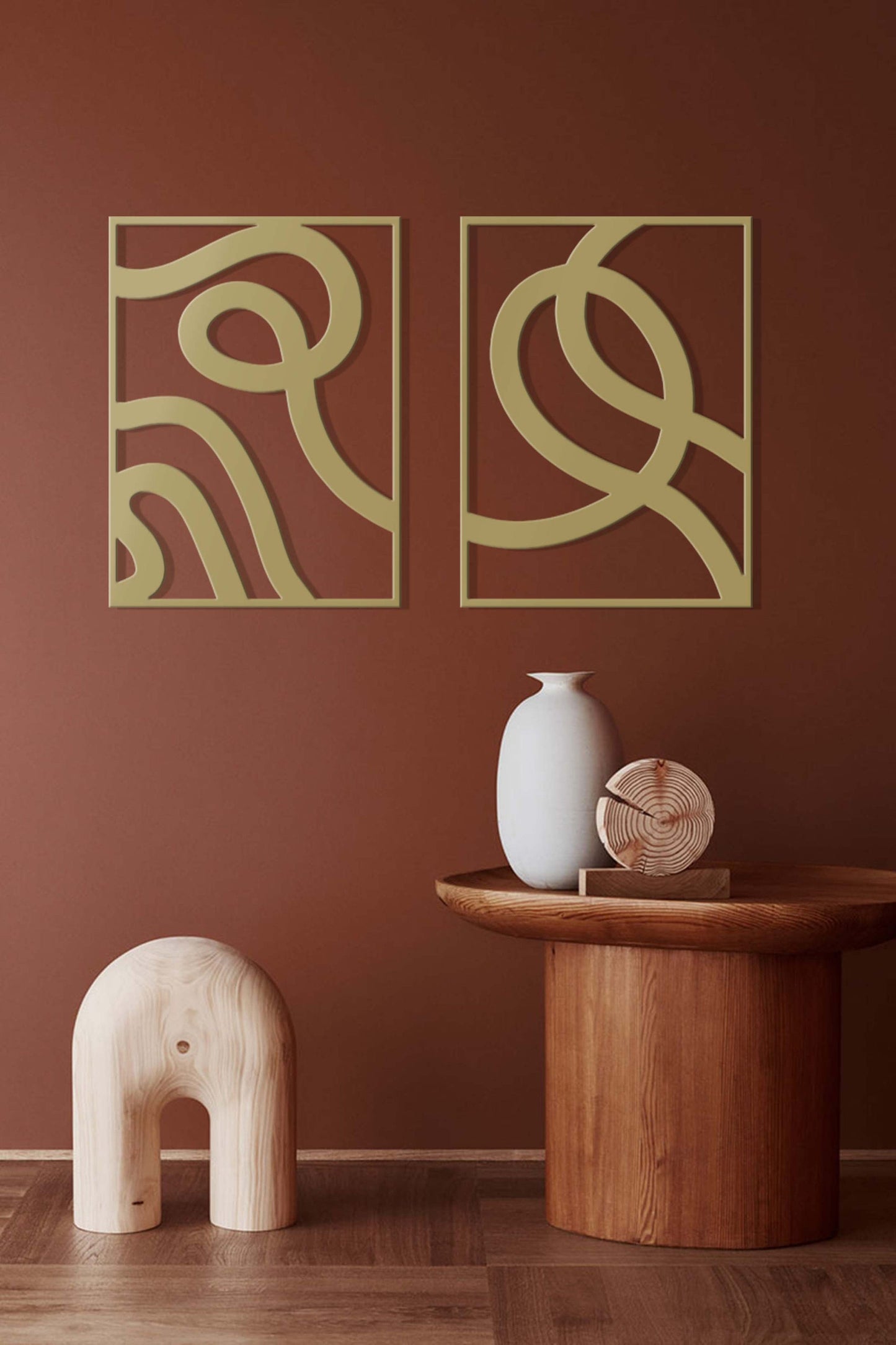 Minimalist Large Wall Art, Gold Wall Decor Set, Above Bed Decor, Modern Metal Sign, Unique Wall Decor, Mid-Century Modern