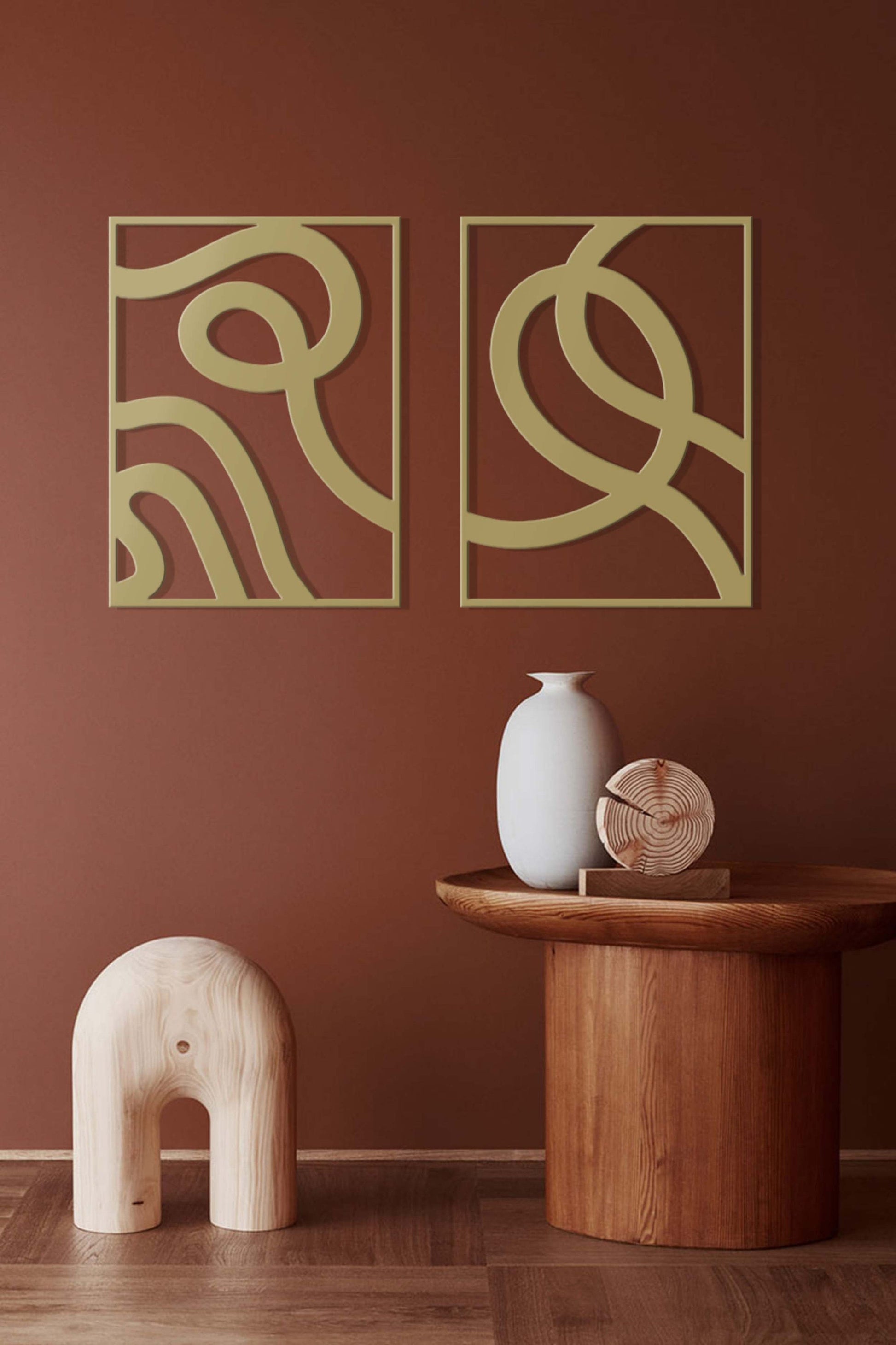 Minimalist Large Wall Art, Gold Wall Decor Set, Above Bed Decor, Modern Metal Sign, Unique Wall Decor, Mid-Century Modern