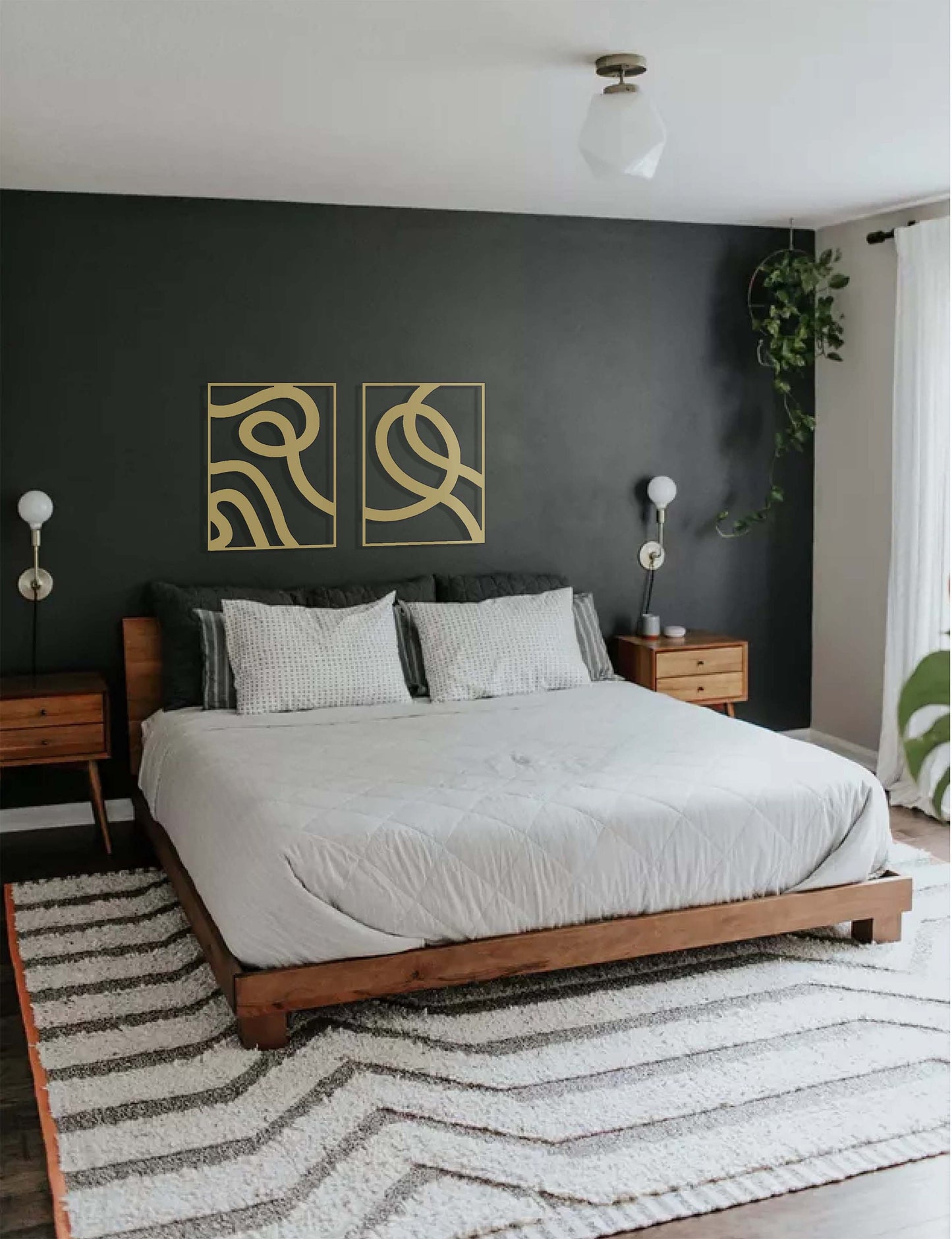 Minimalist Large Wall Art, Gold Wall Decor Set, Above Bed Decor, Modern Metal Sign, Unique Wall Decor, Mid-Century Modern