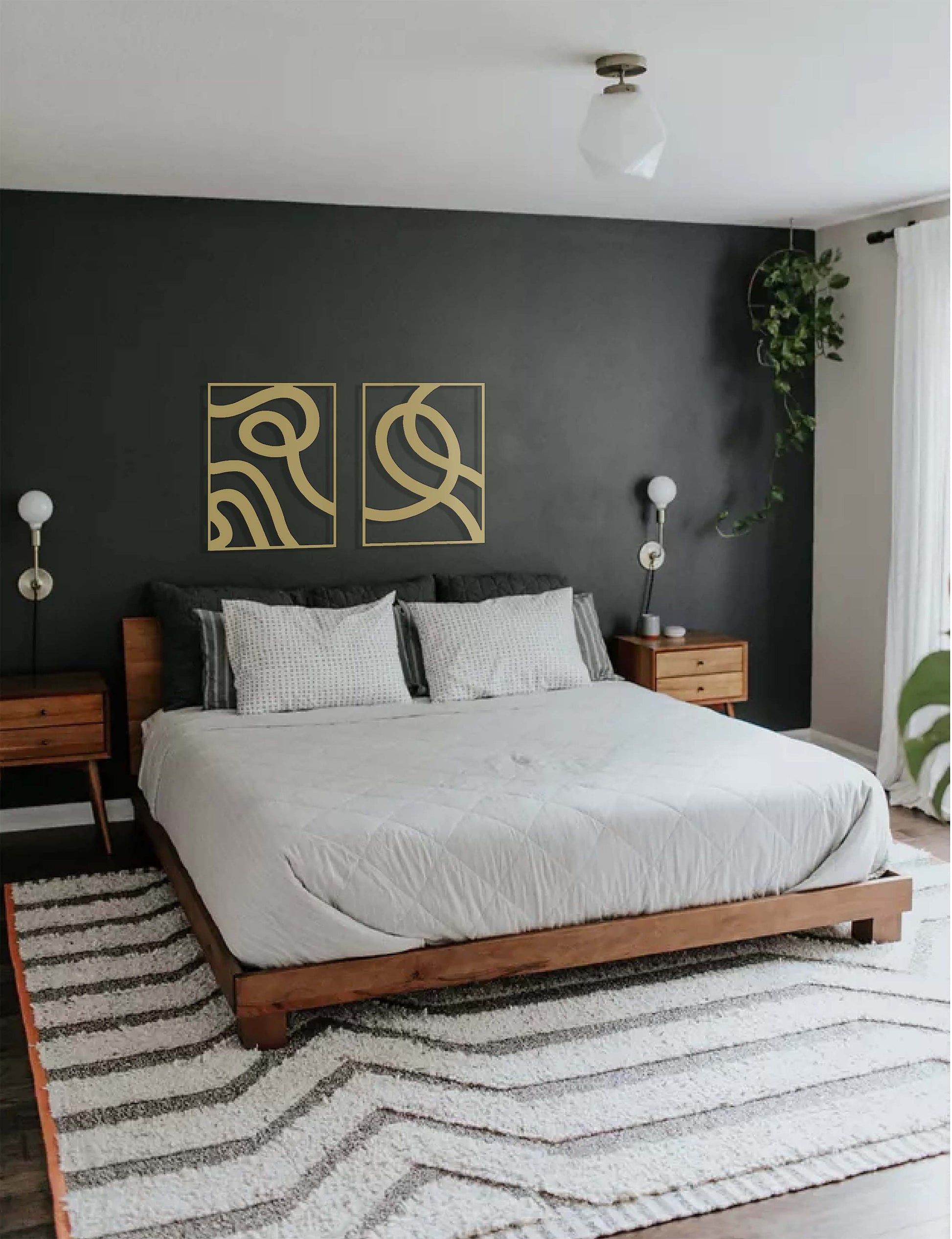 Minimalist Large Wall Art, Gold Wall Decor Set, Above Bed Decor, Modern Metal Sign, Unique Wall Decor, Mid-Century Modern