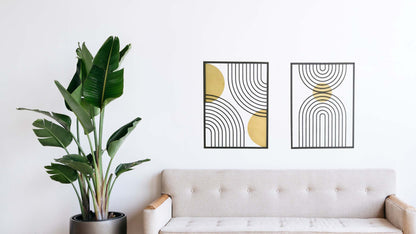 Geometric Rainbow Modern Art, Metal Wall Art Set, Mid-Century Decor, Modern Living Room Decor, Abstract Wall Art, Minimalist Wall Art