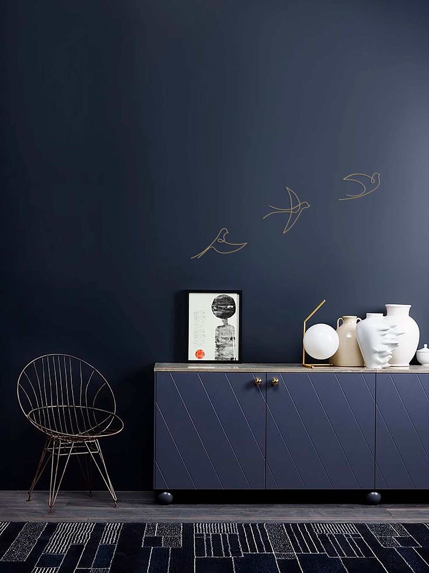 Gold Birds Wall Art Set, Gold Wall Decor, Single Line Metal Wall Sign, Minimal Wall Decor Set, Kitchen Wall Decor, Nursery Wall Decor