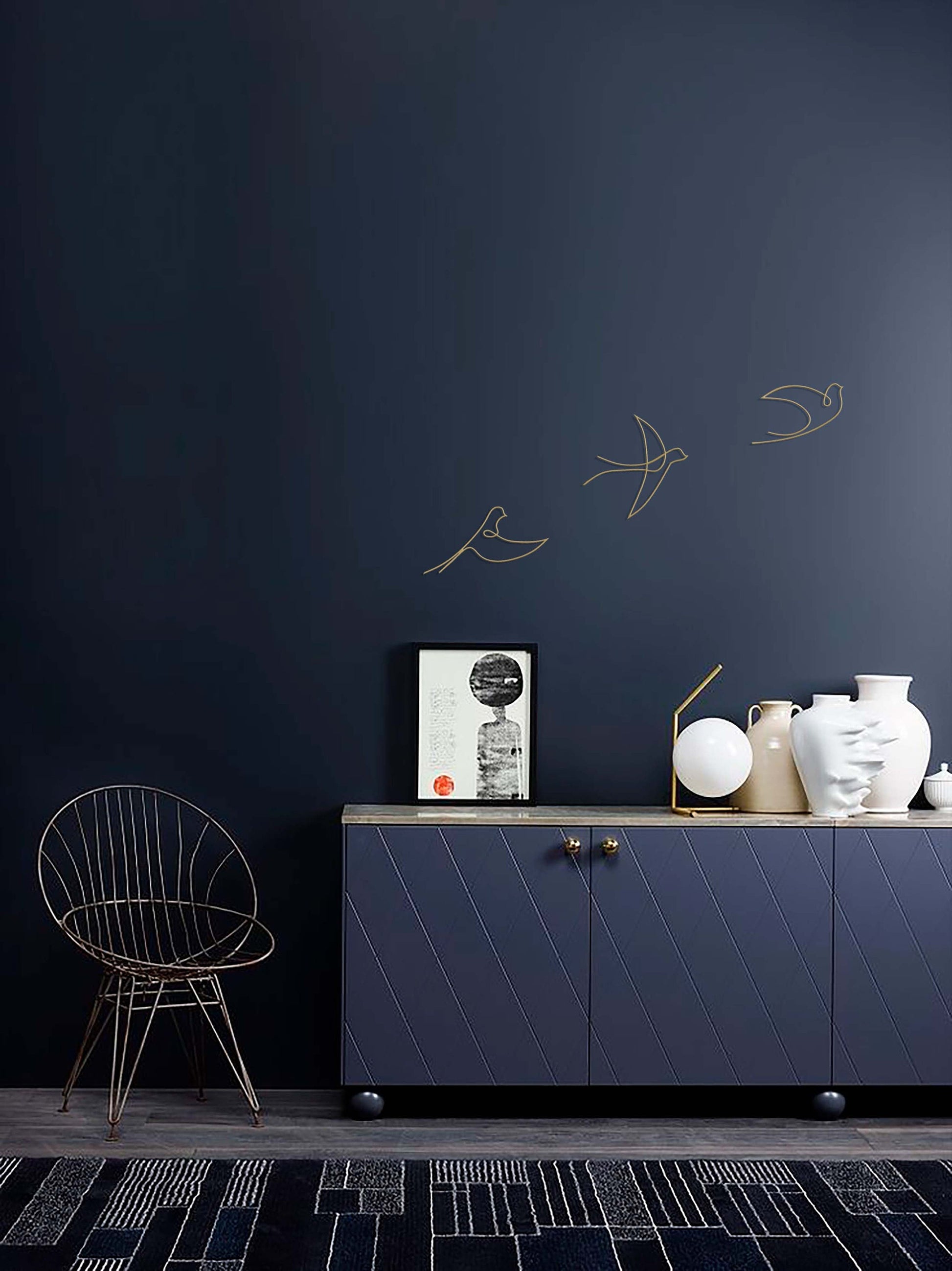 Gold Birds Wall Art Set, Gold Wall Decor, Single Line Metal Wall Sign, Minimal Wall Decor Set,  Kitchen Wall Decor, Nursery Wall Decor