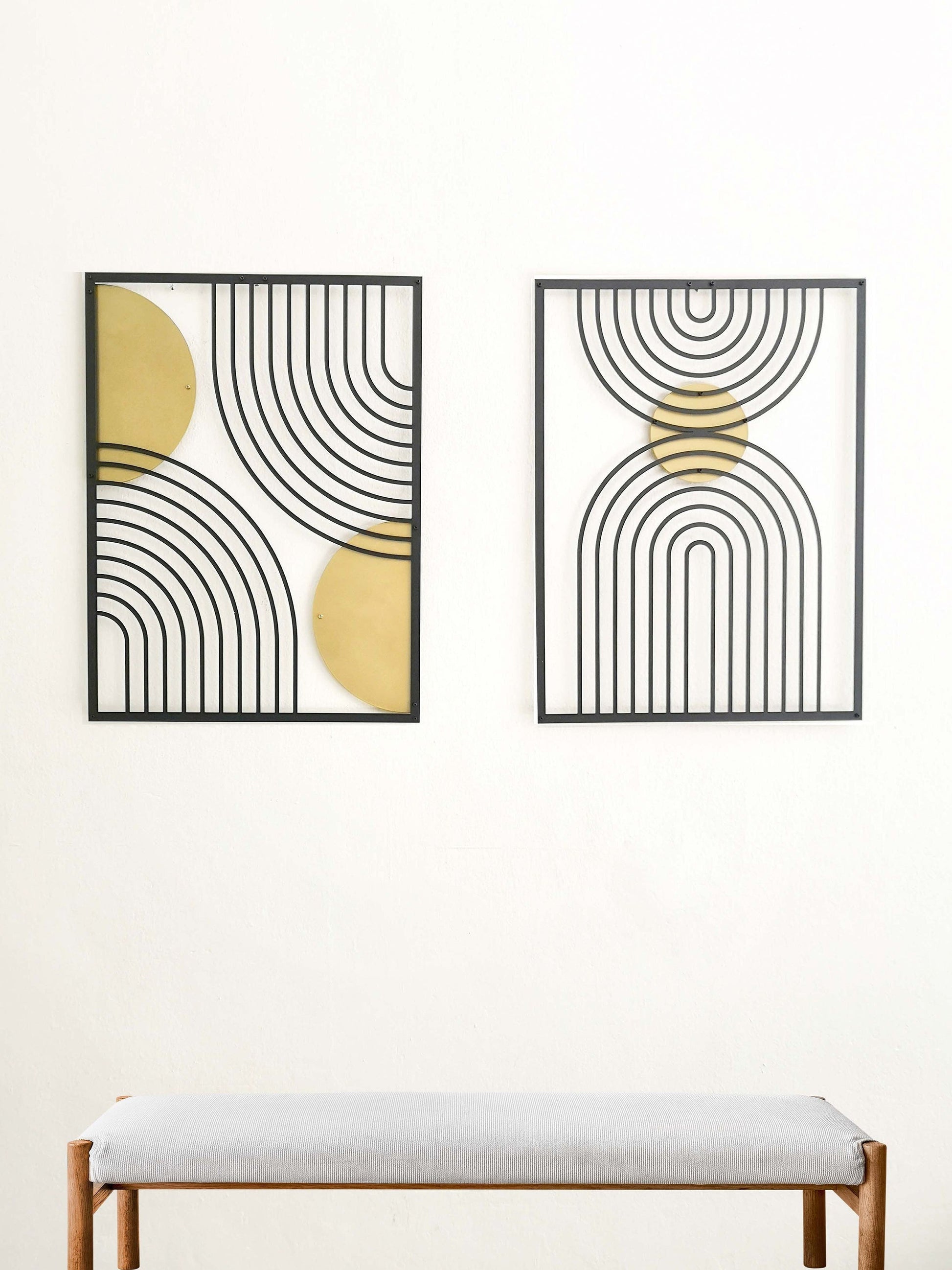 Geometric Rainbow Modern Art, Metal Wall Art Set, Mid-Century Decor, Modern Living Room Decor, Abstract Wall Art, Minimalist Wall Art