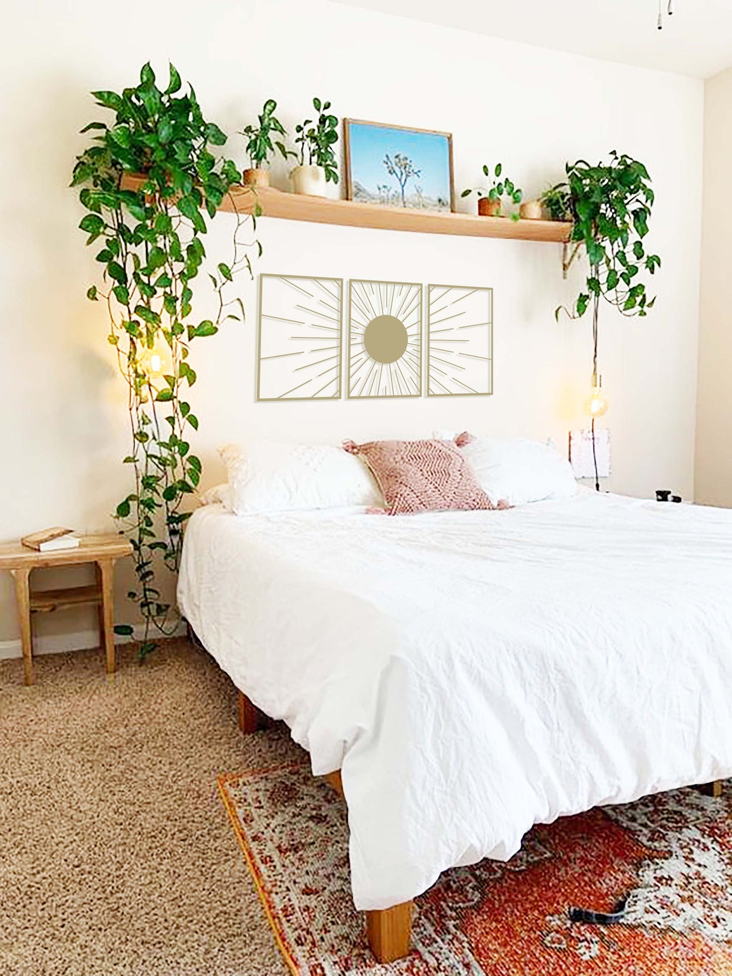 SUN framed wall art, Above Bed Wall Decor, Mid Century Wall Art
