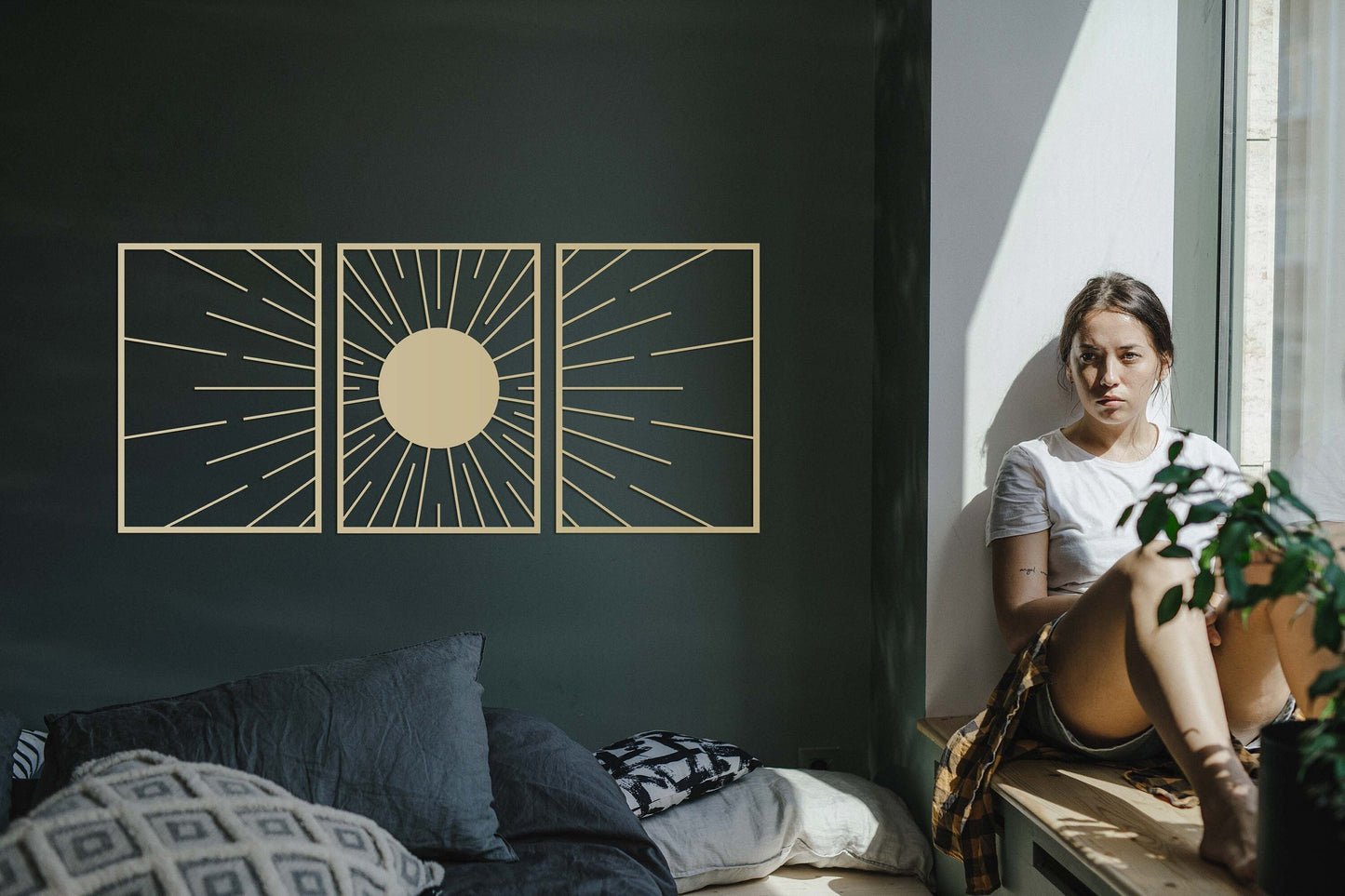 SUN framed wall art, Above Bed Wall Decor, Mid Century Wall Art