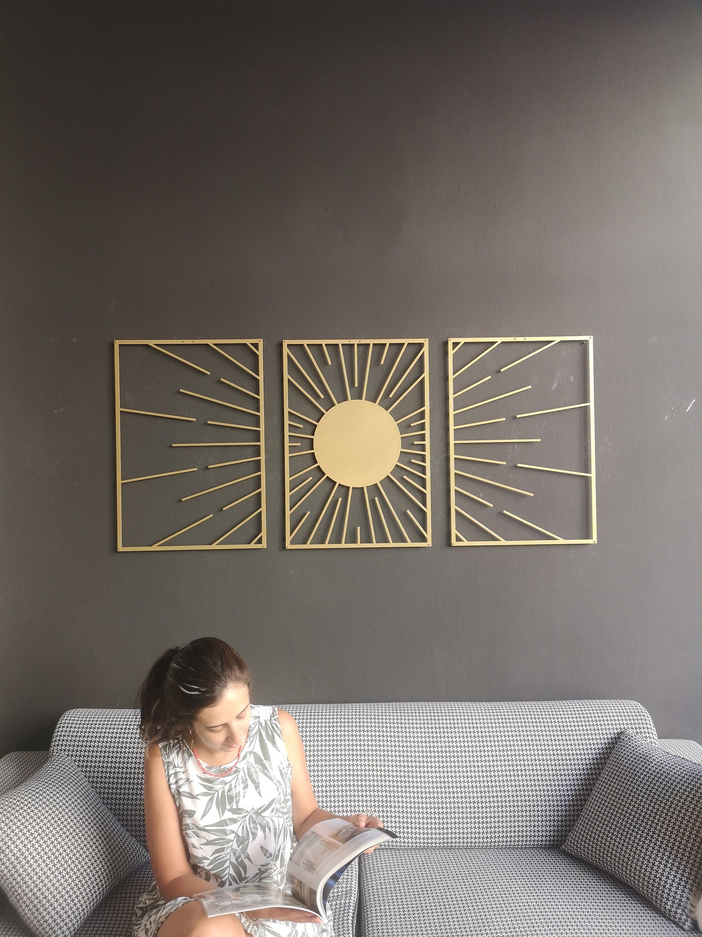 SUN framed wall art, Above Bed Wall Decor, Mid Century Wall Art