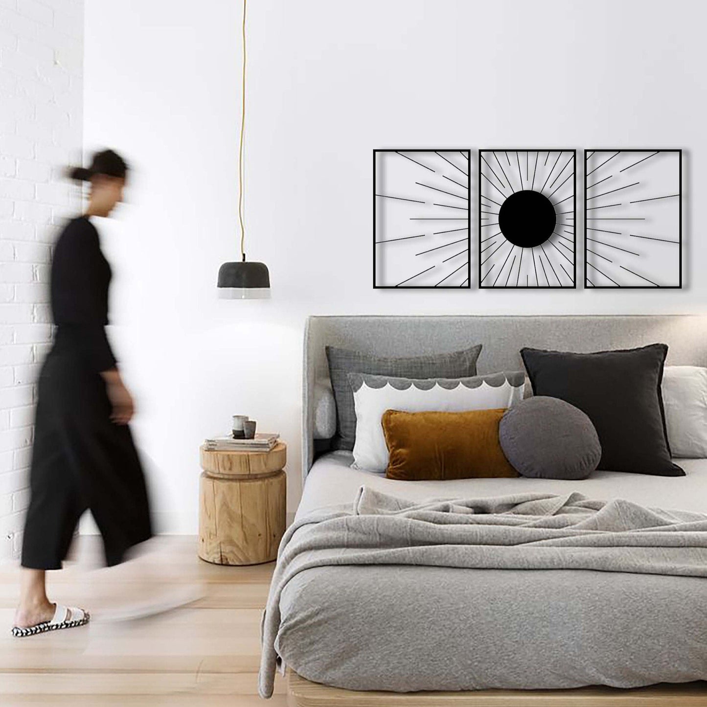 SUN framed wall art, Above Bed Wall Decor, Mid Century Wall Art