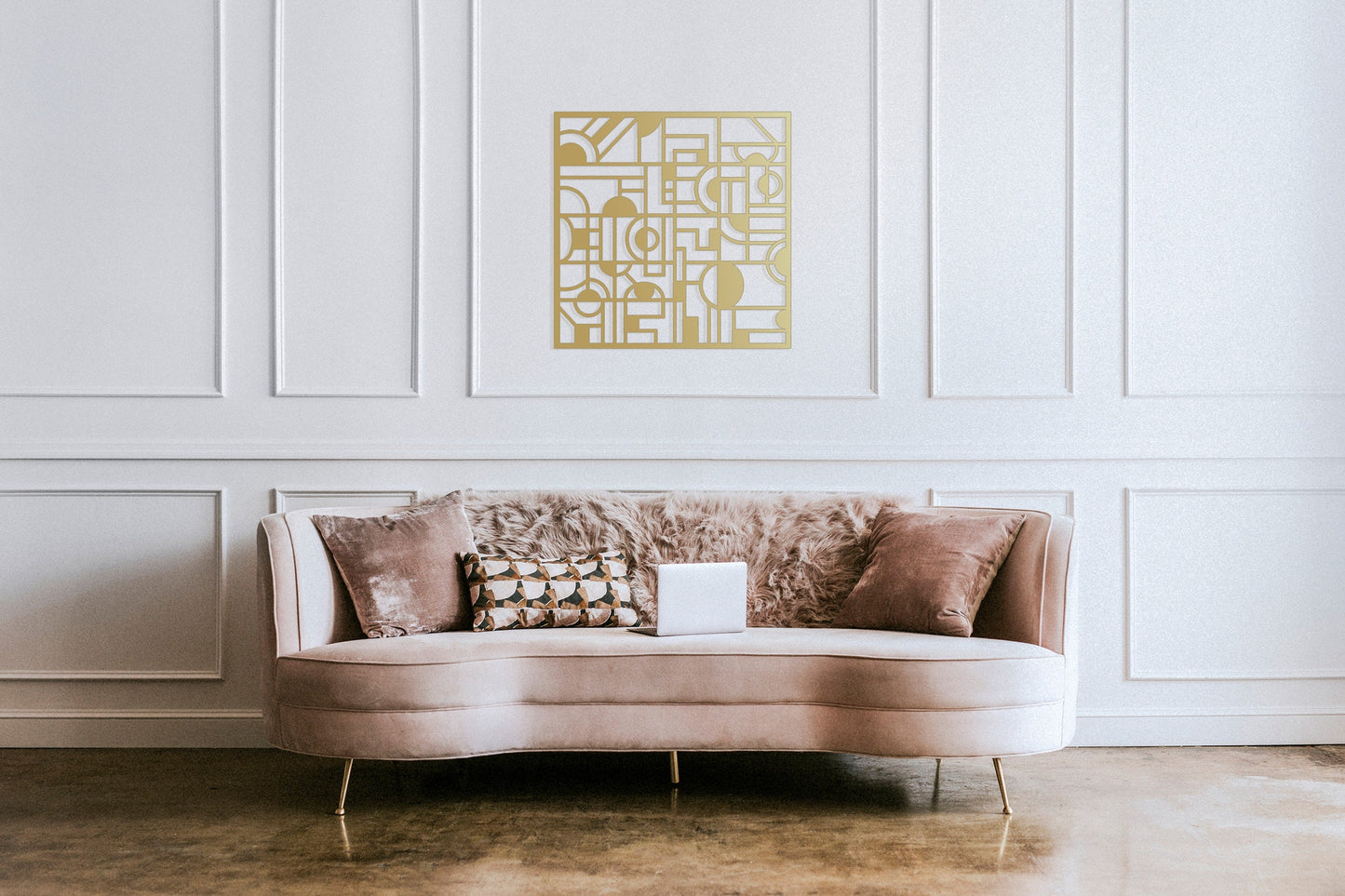 Modern Metal Living Room Decor, Geometric Wall Art Set, Mid-century Wall Decor, Gold Metal Wall Decor, Square Metal Decor