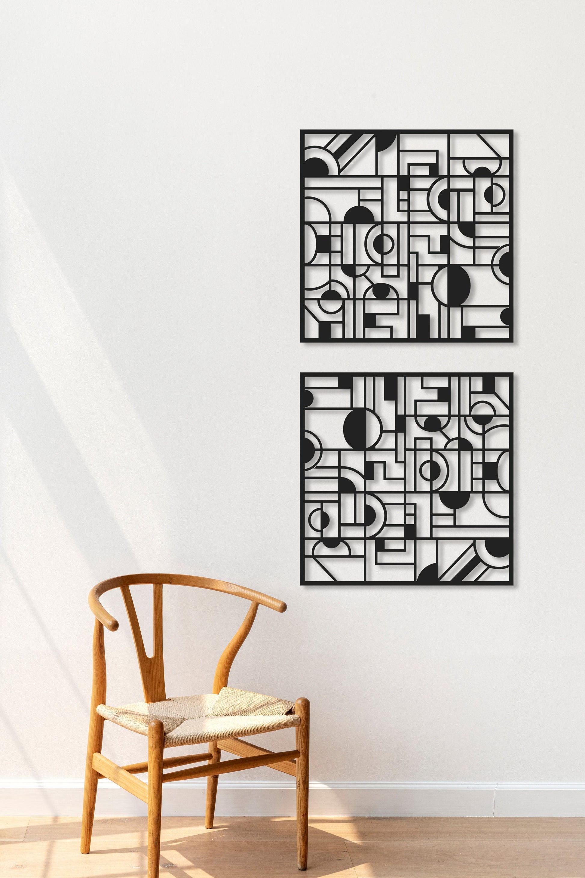 Modern Metal Living Room Decor, Geometric Wall Art Set, Mid-century Wall Decor, Gold Metal Wall Decor, Square Metal Decor
