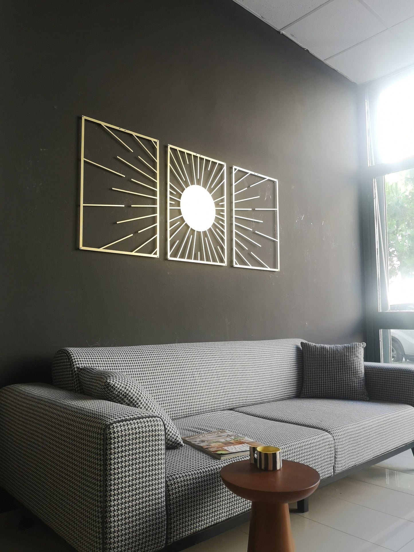 SUN framed wall art, Above Bed Wall Decor, Mid Century Wall Art