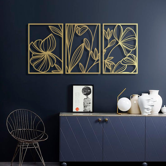Gold Flower Wall Decor, Gold Metal Wall Art, LArge Living Room Wall Art, Above Bed Decor, White Modern Art, Newlywed Gift