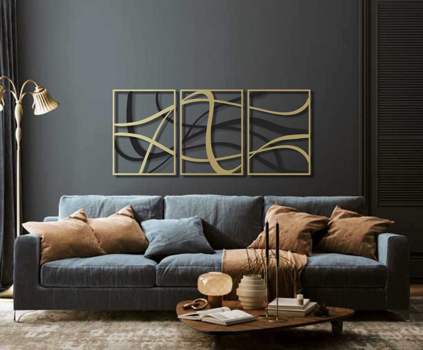 Large Abstract Metal Wall Decor, Black and Gold Wall Art, Elegant Modern Art, Large Abstract Design