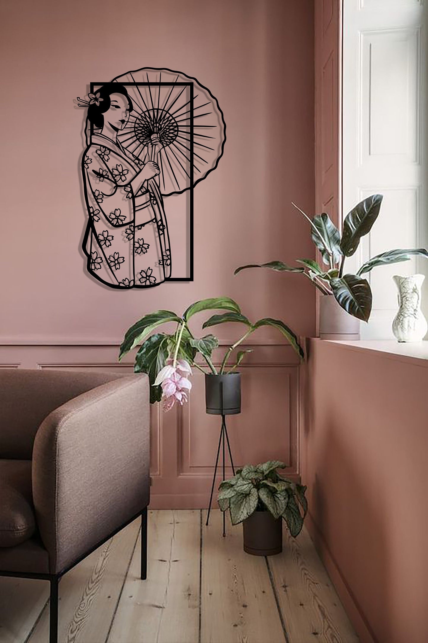 Geisha Metal Wall Art, Japanese Wall Decor, Elegant Metal Art, Above Bed Decor, Gift For Her