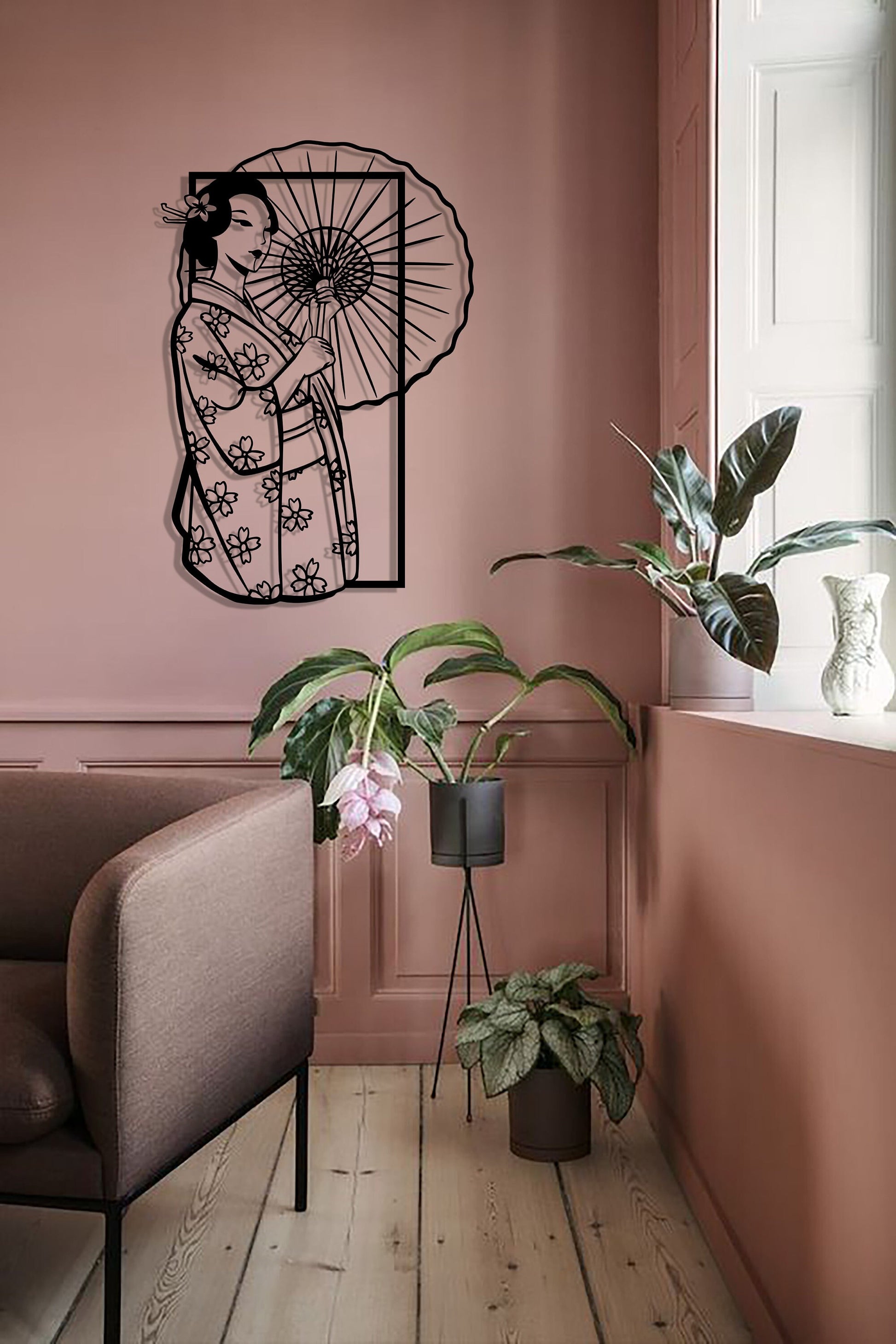 Geisha Metal Wall Art, Japanese Wall Decor, Elegant Metal Art, Above Bed Decor, Gift For Her