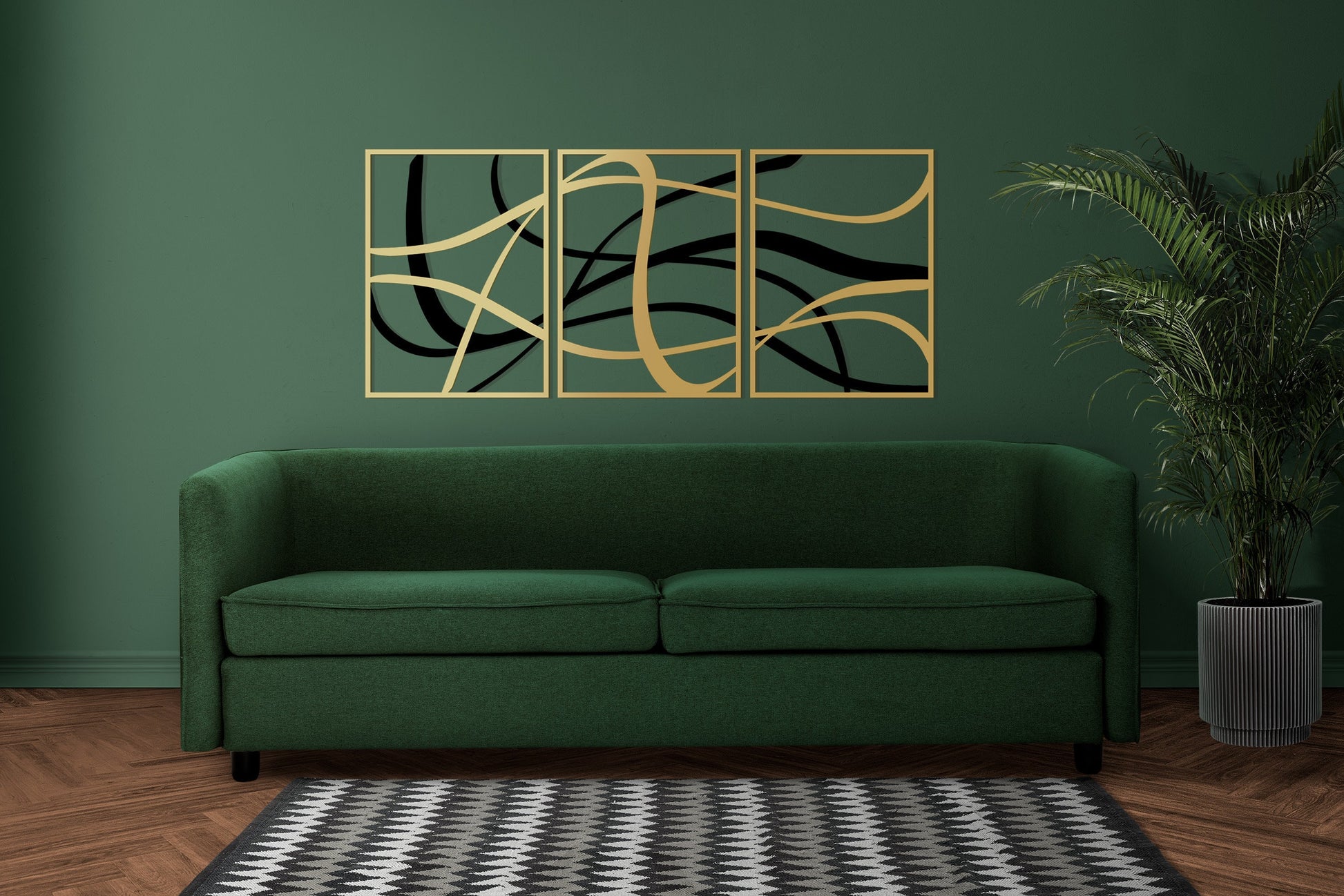 Large Abstract Metal Wall Decor, Black and Gold Wall Art, Elegant Modern Art, Large Abstract Design