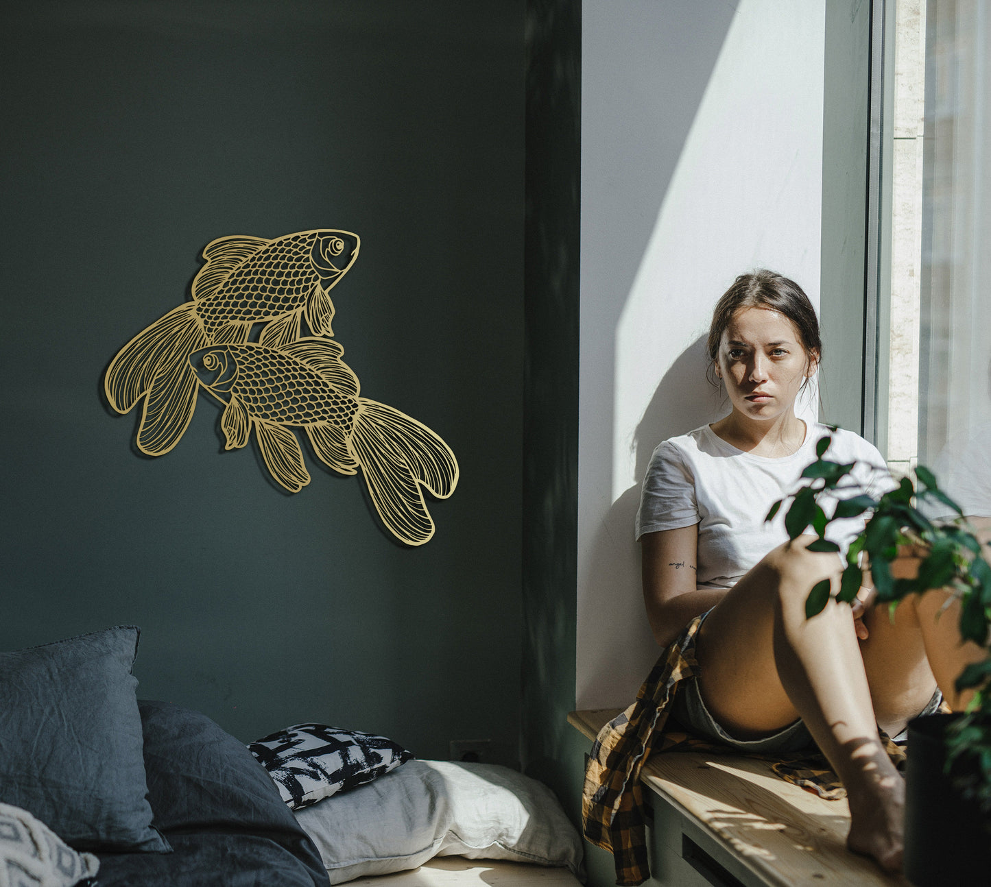 Goldfish Metal Wall Decor, Nautical Fish Sculpture, Coastal Fishes Wall Art, Outdoor Wall Art