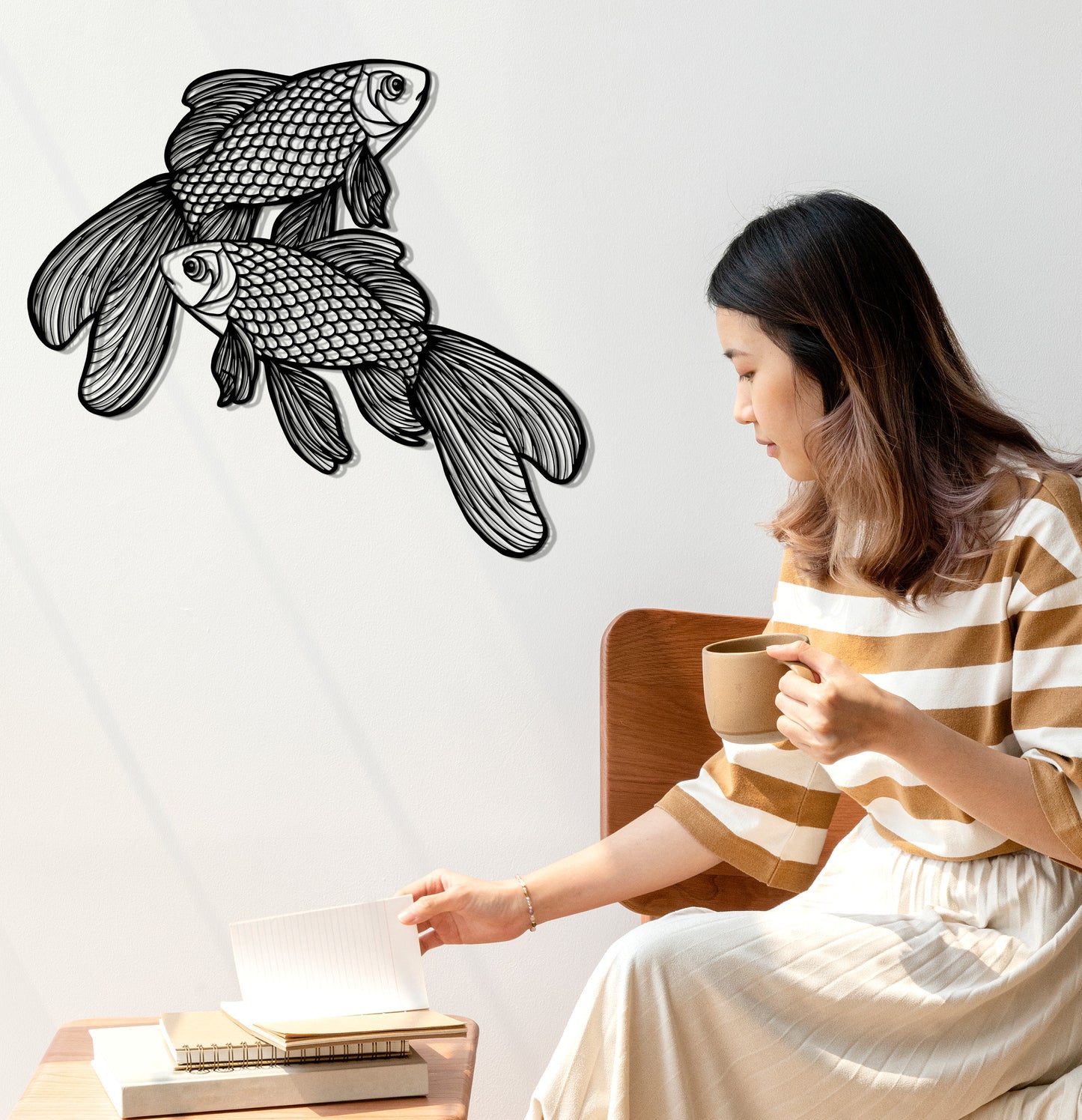 Goldfish Metal Wall Decor, Nautical Fish Sculpture, Coastal Fishes Wall Art, Outdoor Wall Art