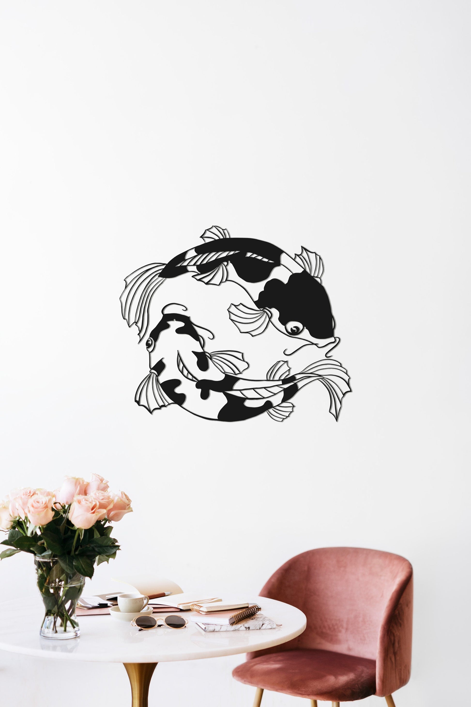 Yin Yang Koi Metal Wall Decor, Feng Shui Fish Art, Minimalist Line Art, Modern Home Decoration, Chinese Symbol, Housewarming Gift