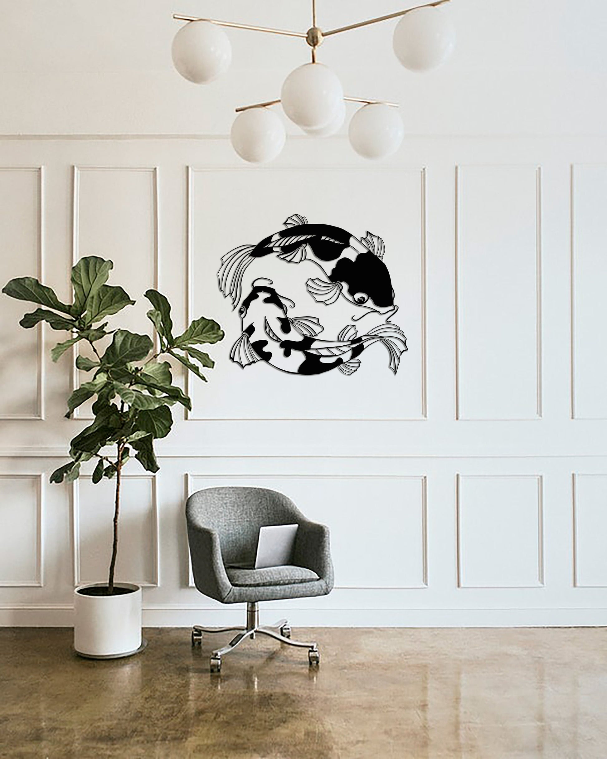 Yin Yang Koi Metal Wall Decor, Feng Shui Fish Art, Minimalist Line Art, Modern Home Decoration, Chinese Symbol, Housewarming Gift