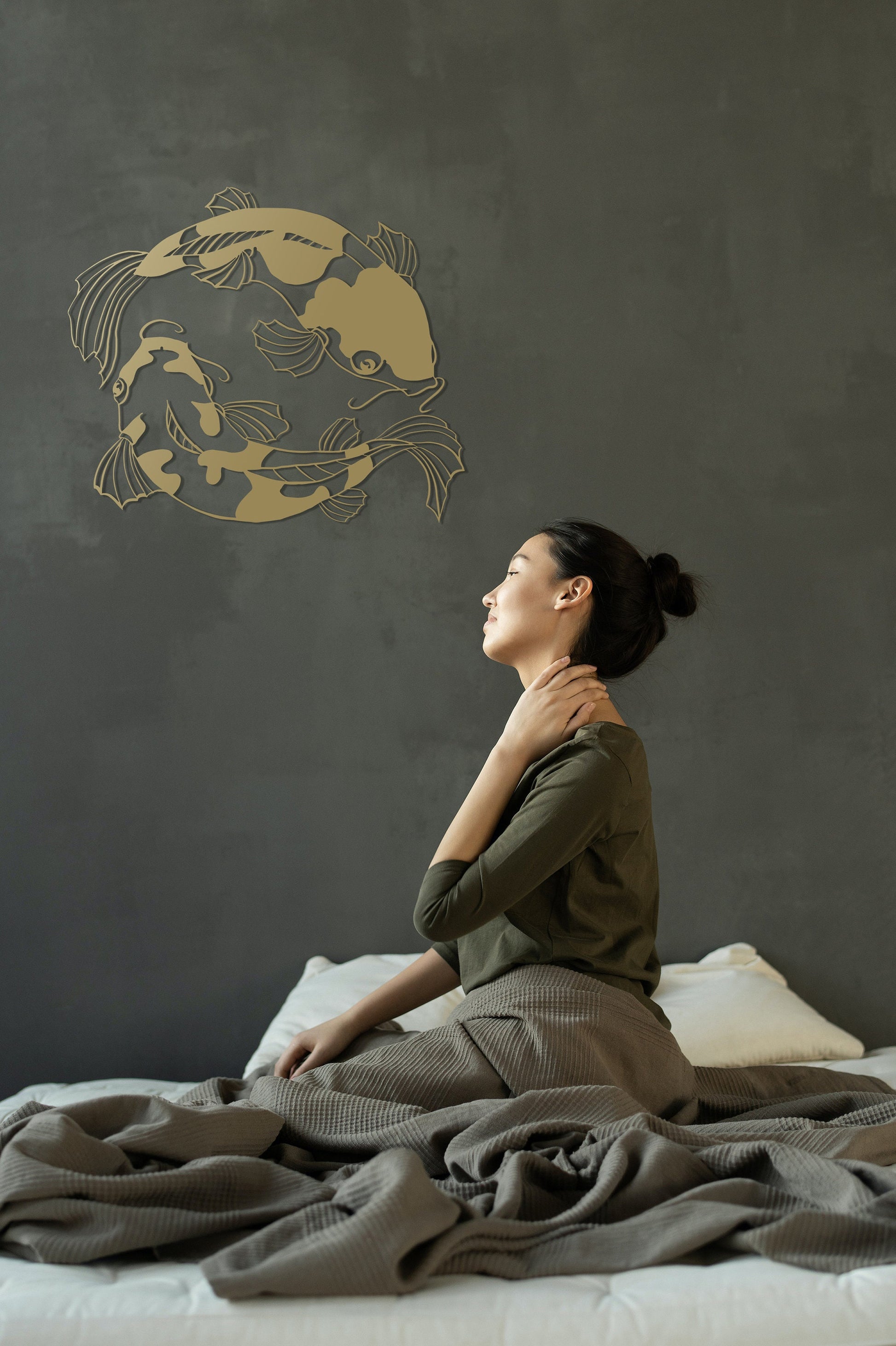 Yin Yang Koi Metal Wall Decor, Feng Shui Fish Art, Minimalist Line Art, Modern Home Decoration, Chinese Symbol, Housewarming Gift