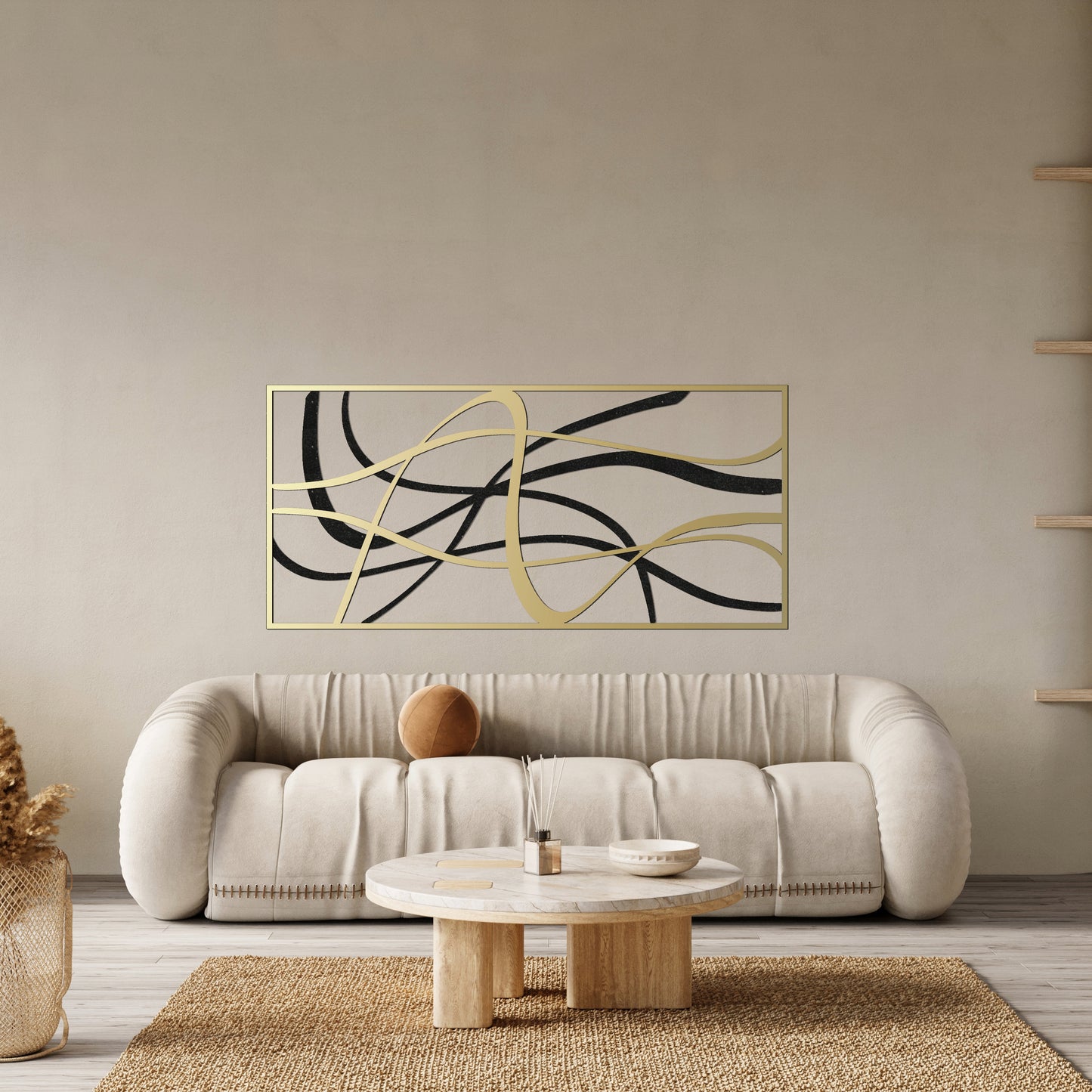 Oversize Abstract Metal Wall Art, Black and Gold Metal Decor, Modern Living Room, Large Home Gift