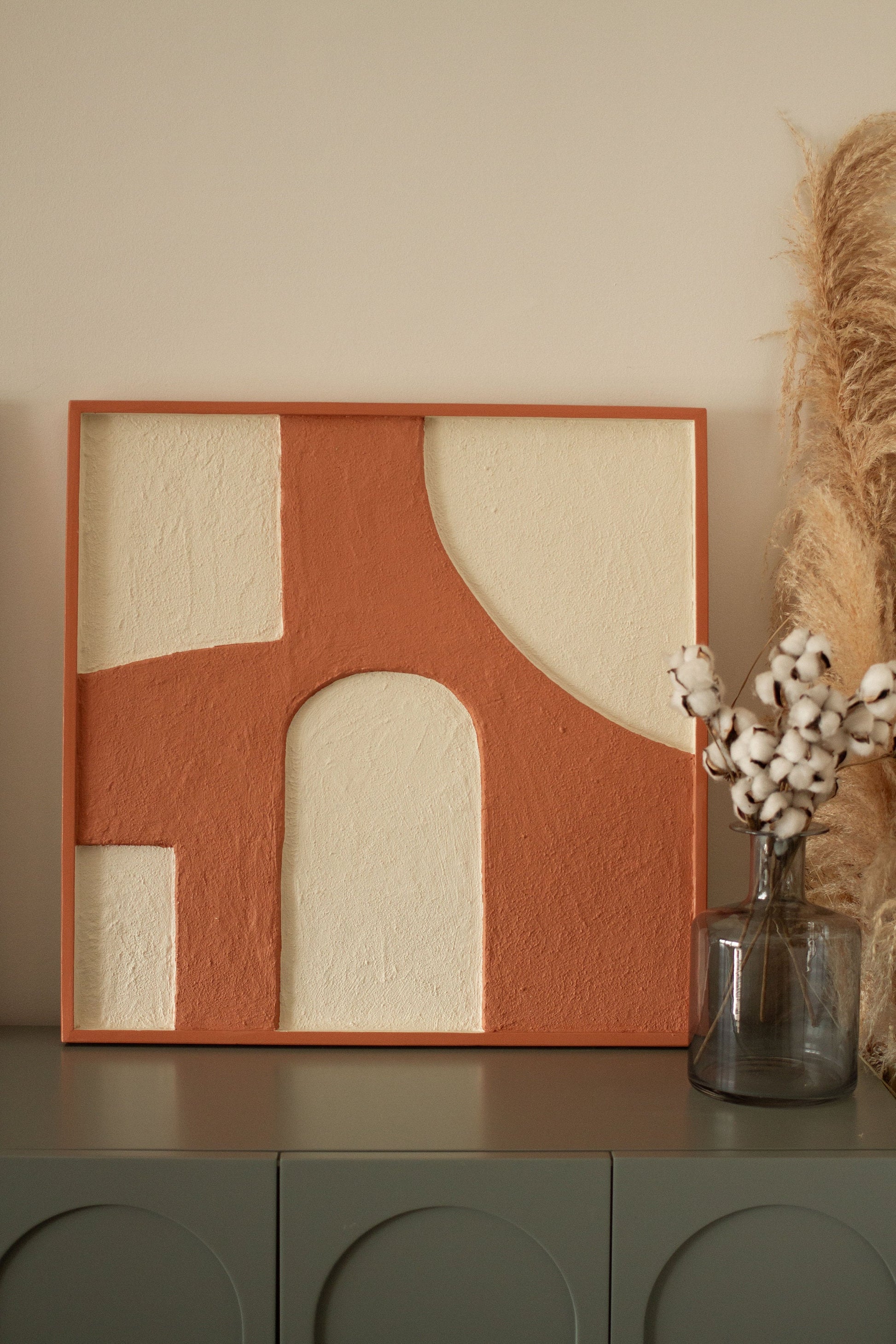 Terracota Texture Art Set of Two, Modern Relief Art, Sculptural Wall Decor, Above Bed Decor - BlackIvyCraft