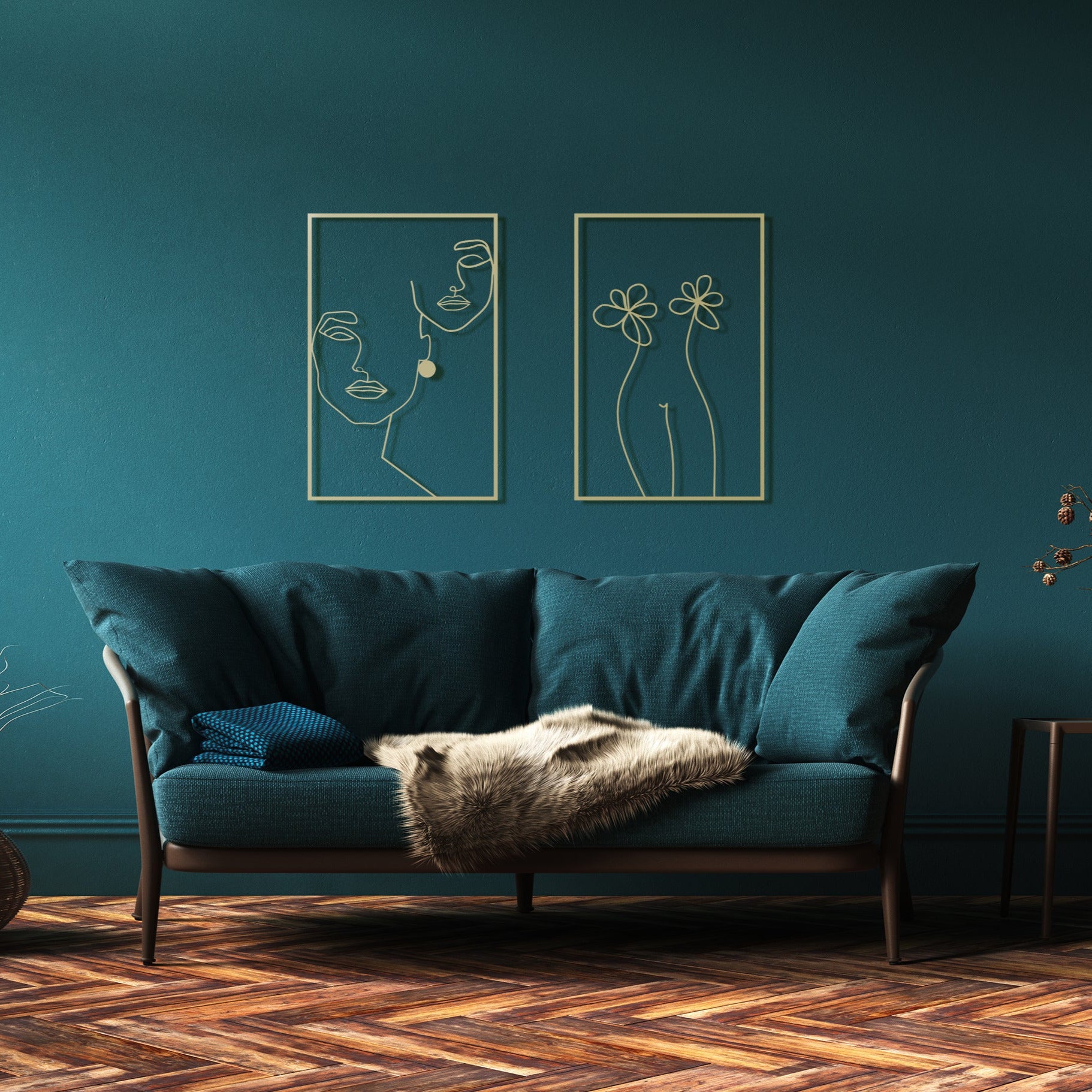 Female Line Art Gold Decor Set - BlackIvyCrafts