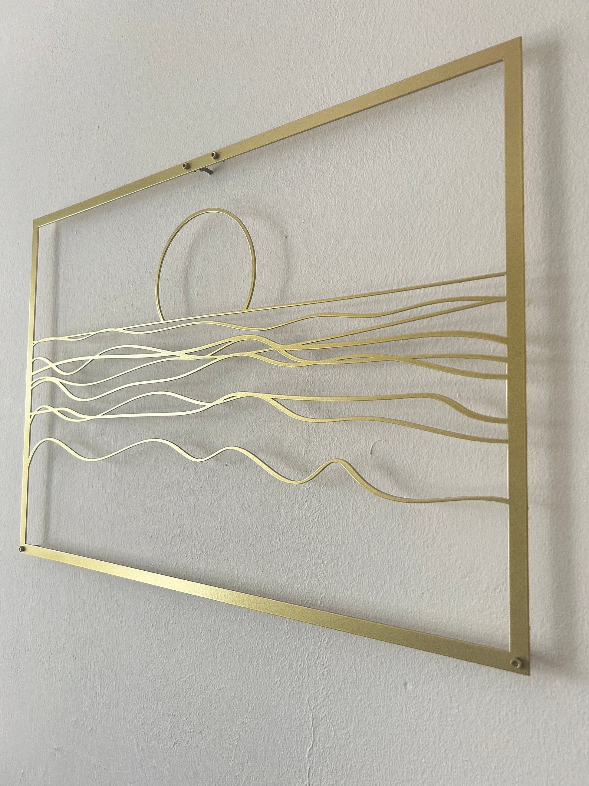 Sea And Sun Wall Art, Gold Metal Wall Art, Large Horizontal Wall Decor, Minimalist Sun Art - BlackIvyCraft