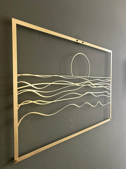 Sea And Sun Wall Art, Gold Metal Wall Art, Large Horizontal Wall Decor, Minimalist Sun Art - BlackIvyCraft