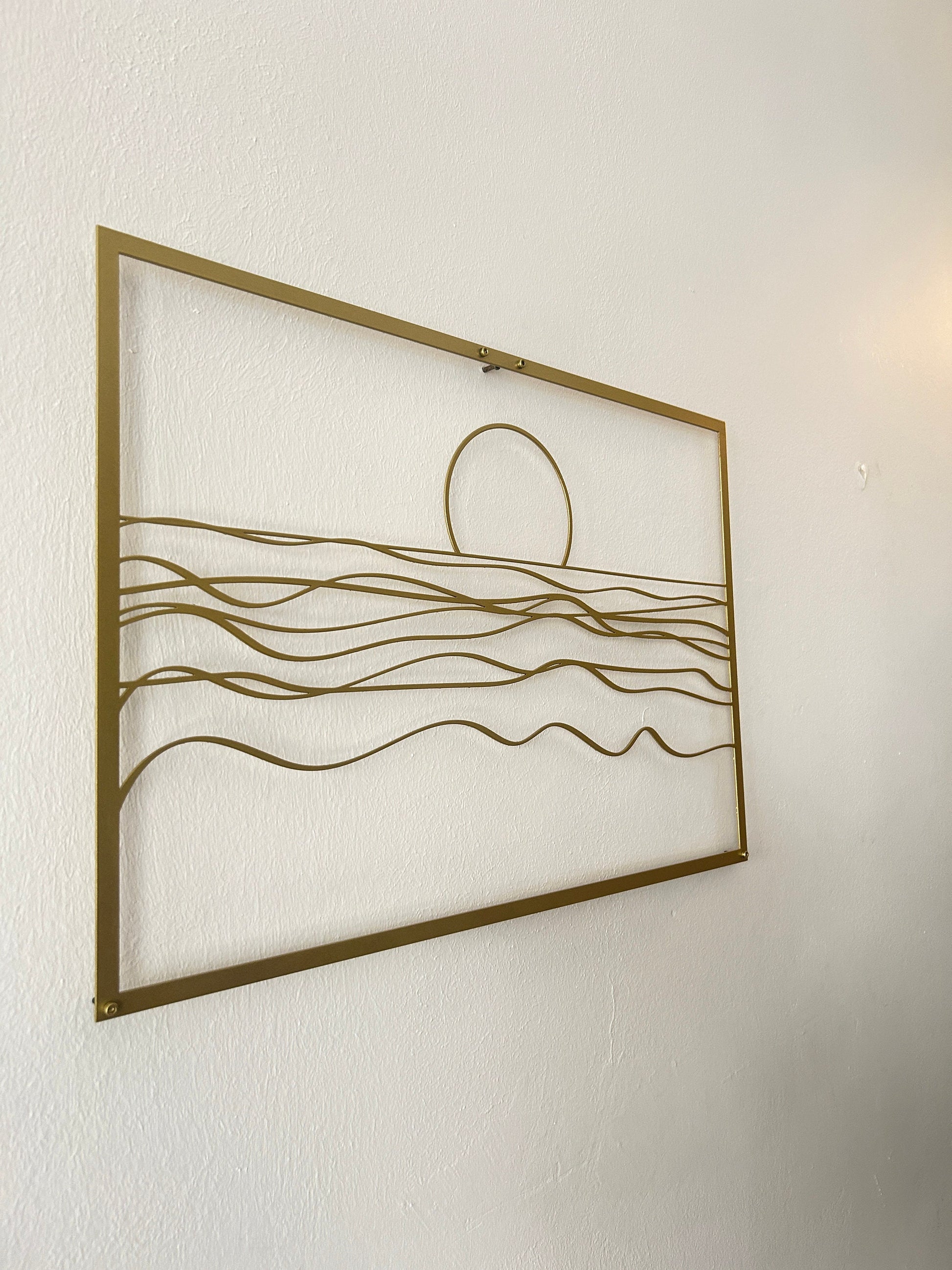 Sea And Sun Wall Art, Gold Metal Wall Art, Large Horizontal Wall Decor, Minimalist Sun Art - BlackIvyCraft