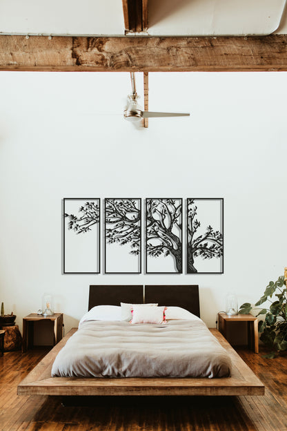 4 Panels Tree of Life Decor, Oversize Metal Wall Art, Gold Wall Decor, Family Tree Decor, Above Bed Decor, Living Room Decor, Modern Tree - BlackIvyCraft