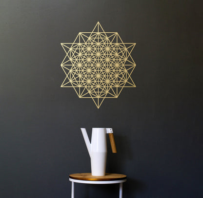 Tetrahedron Metal Wall Art, Gold Sacred Geometry Wall Decor, 64 point Star, Yoga Teacher Gift, Outdoor Large Wall Art - BlackIvyCraft