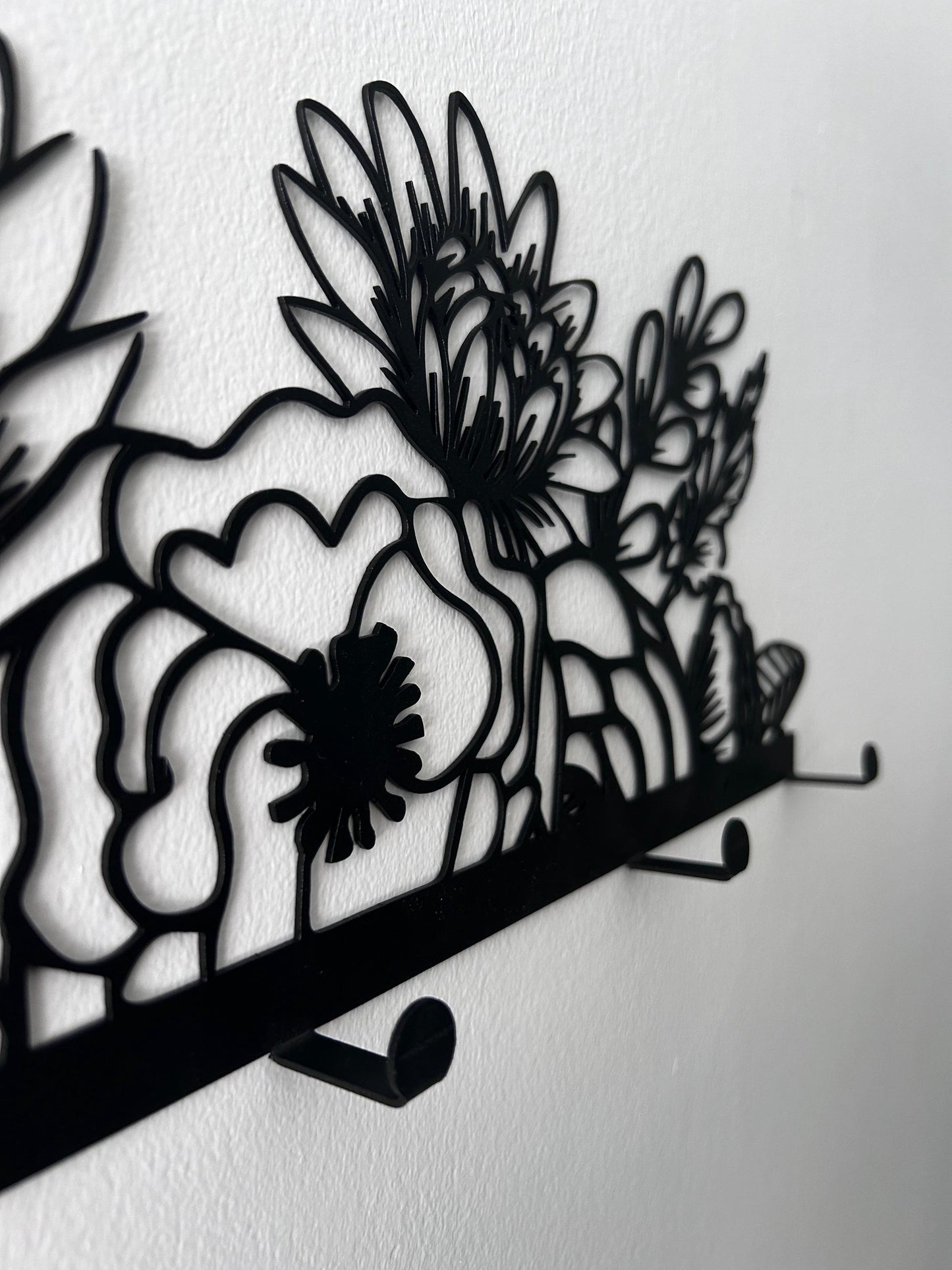 Wall Mounted Flower Metal Hanger, Metal Coat Rack, Entryway Coat Hanger, Metal Wall Hooks, Floral Wall Hanger - BlackIvyCraft