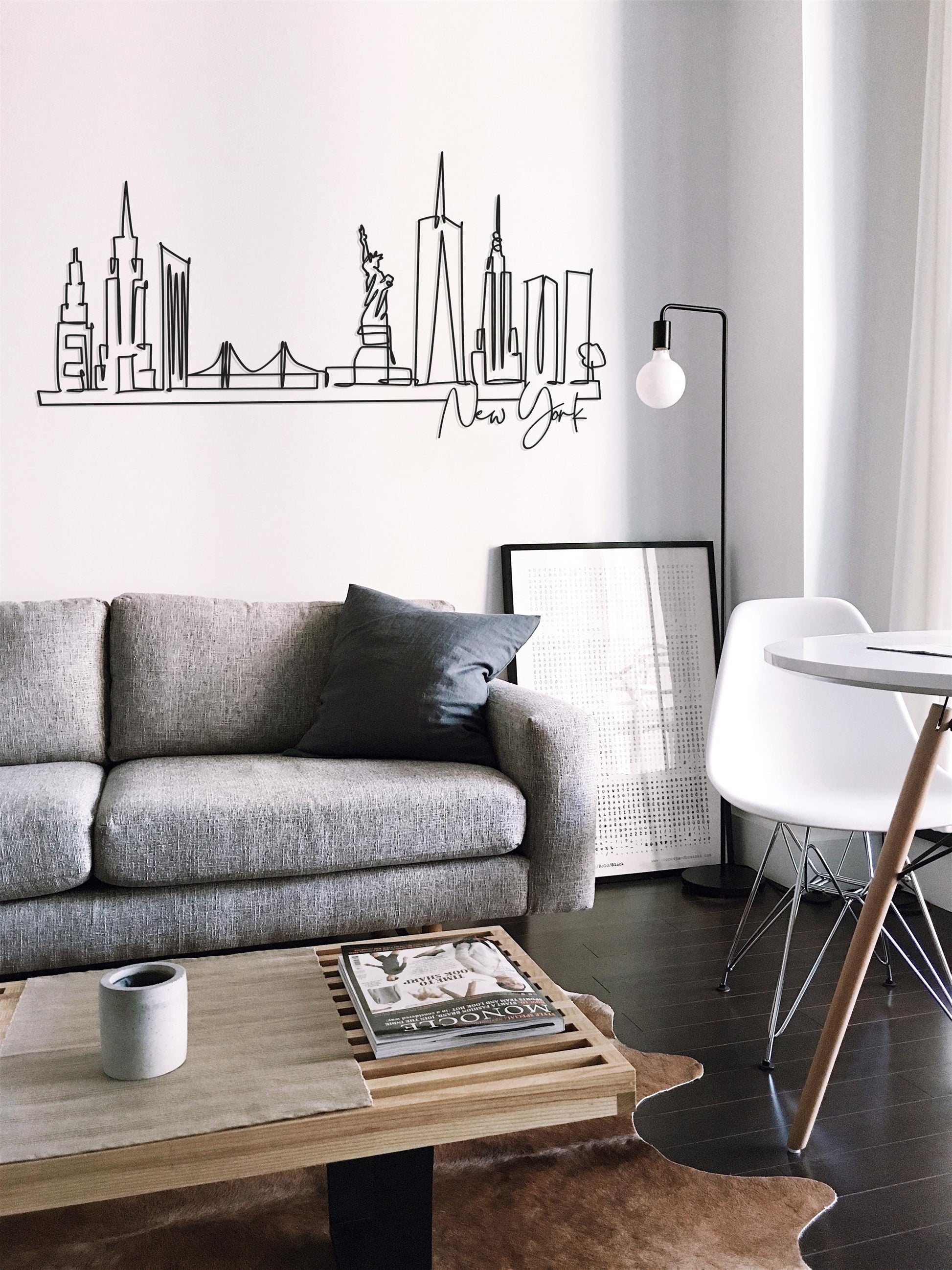 NYC Skyline Metal Art, Modern Line Art Décor, New York City Silhouette, Metal Wall Art, Single Line Art - BlackIvyCraft