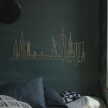 NYC Skyline Metal Art, Modern Line Art Décor, New York City Silhouette, Metal Wall Art, Single Line Art - BlackIvyCraft