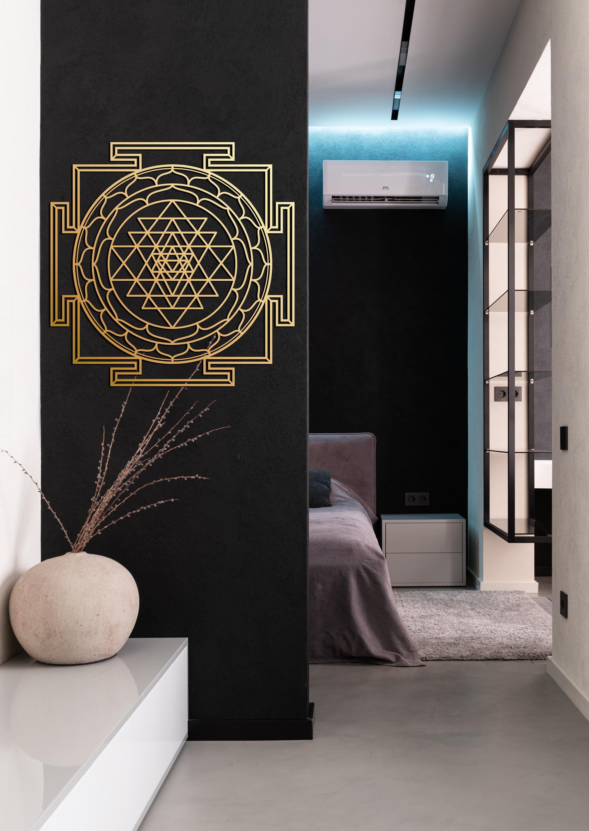 Sri Yantra Gold Wall Decor, Luxury Metal Wall Art, Yoga Studio Decor, Sacred Geometry Decor - BlackIvyCraft