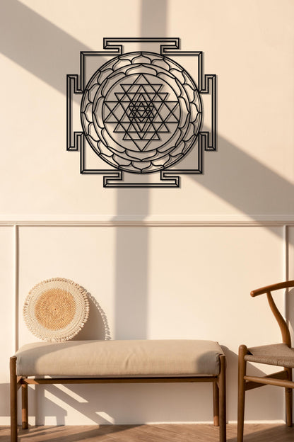 Sri Yantra Gold Wall Decor, Luxury Metal Wall Art, Yoga Studio Decor, Sacred Geometry Decor - BlackIvyCraft