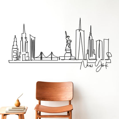 NYC Skyline Metal Art, Modern Line Art Décor, New York City Silhouette, Metal Wall Art, Single Line Art - BlackIvyCraft