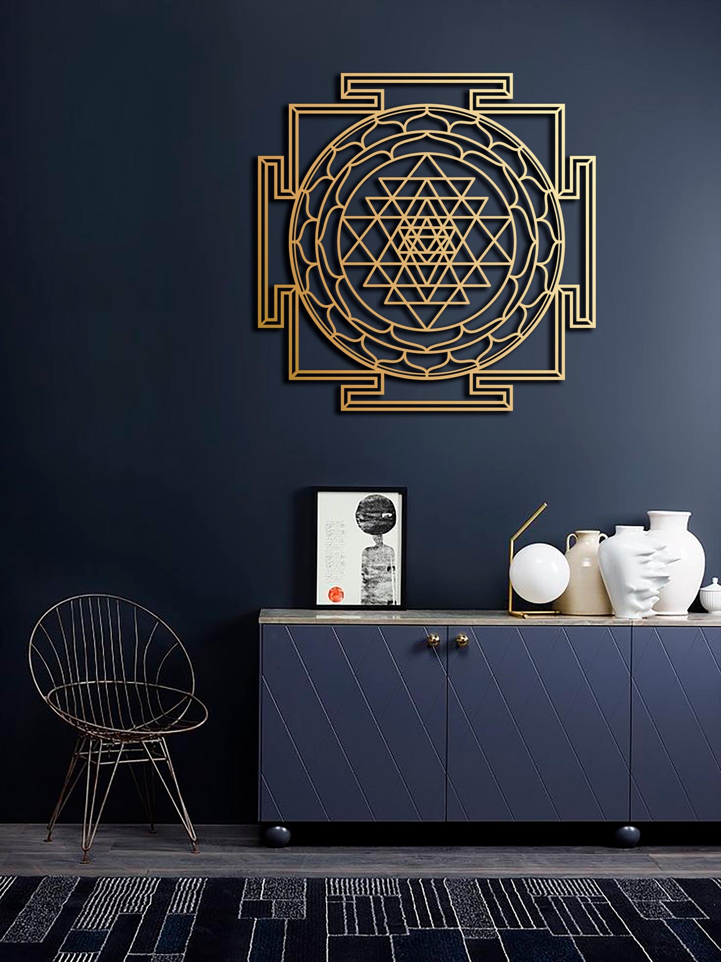 Sri Yantra Gold Wall Decor, Luxury Metal Wall Art, Yoga Studio Decor, Sacred Geometry Decor - BlackIvyCraft