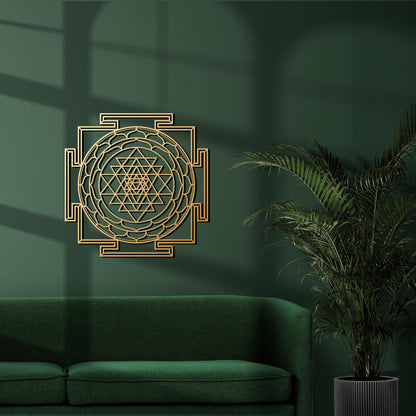 Sri Yantra Gold Wall Decor, Luxury Metal Wall Art, Yoga Studio Decor, Sacred Geometry Decor - BlackIvyCraft