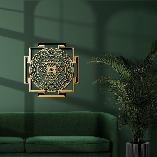 Sri Yantra Gold Wall Decor, Luxury Metal Wall Art, Yoga Studio Decor, Sacred Geometry Decor - BlackIvyCraft