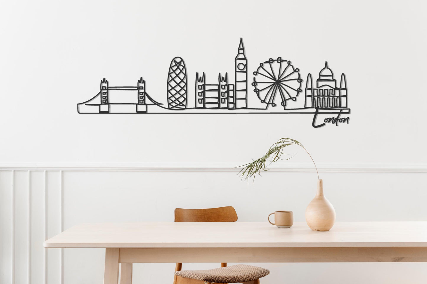 London Skyline Metal Art, Modern Line Art Décor, London Silhouette, Metal Wall Art, Gift for London Lover, Architecture Office Decor - BlackIvyCraft