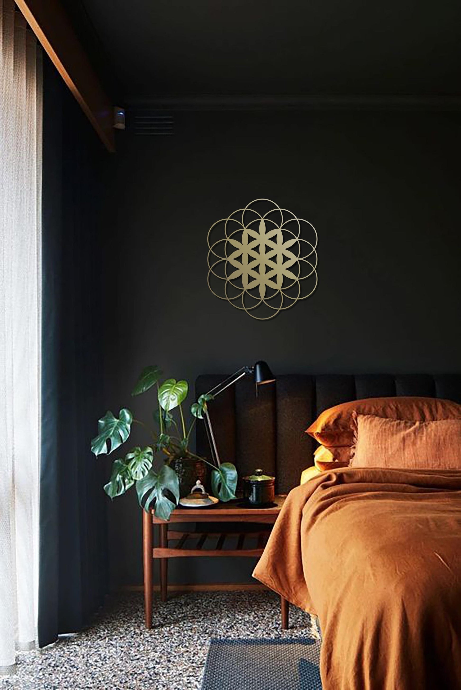 Flower of Life Metal Art, Sacred Geometry Wall Decor, Yoga Instructor Gift, Gold Metal Wall Art - BlackIvyCraft