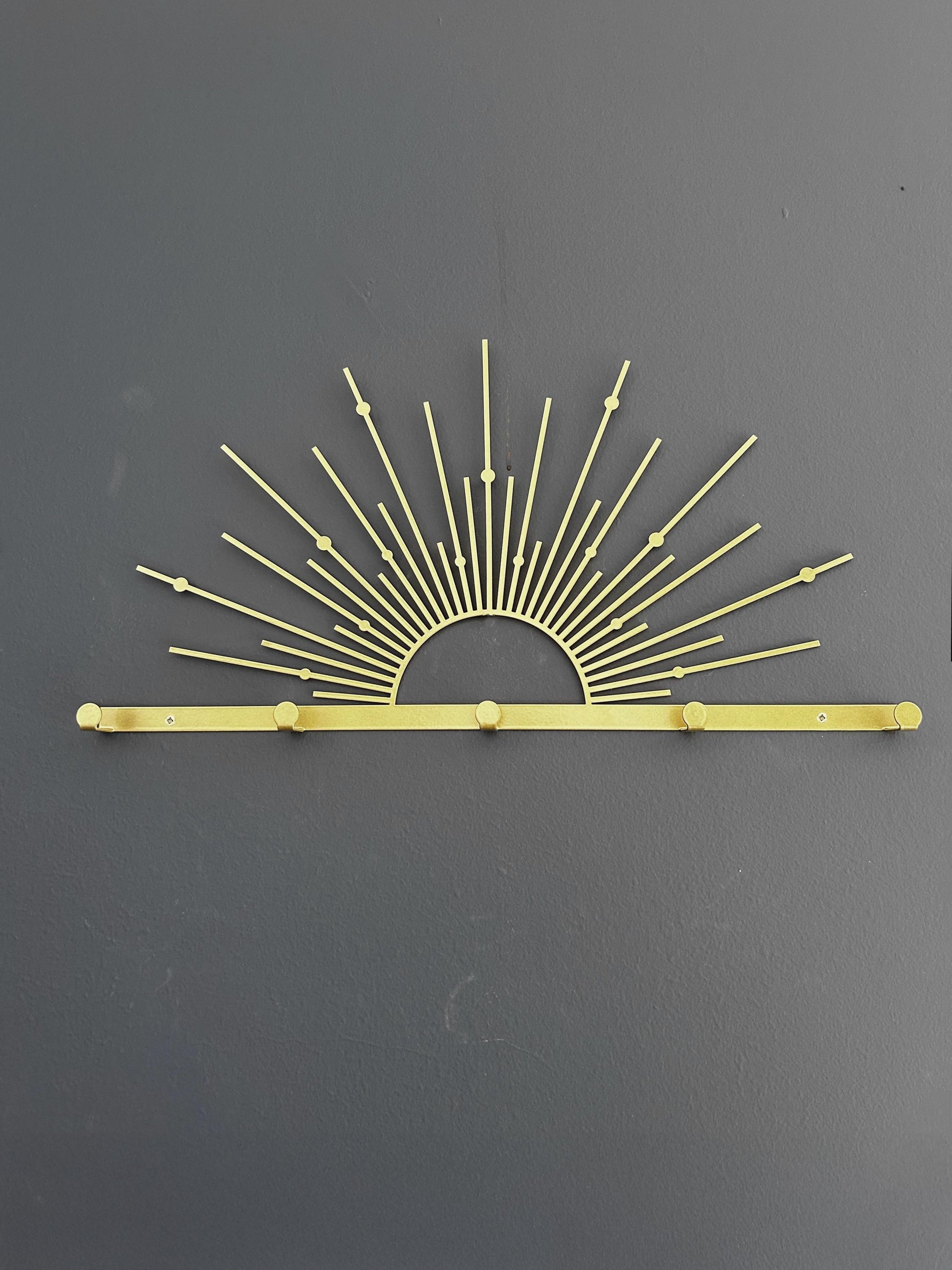 Sun Metal Coat Rack, Gold Wall Mounted Hanger, Entryway Coat Hanger, Metal Wall Hooks - BlackIvyCraft