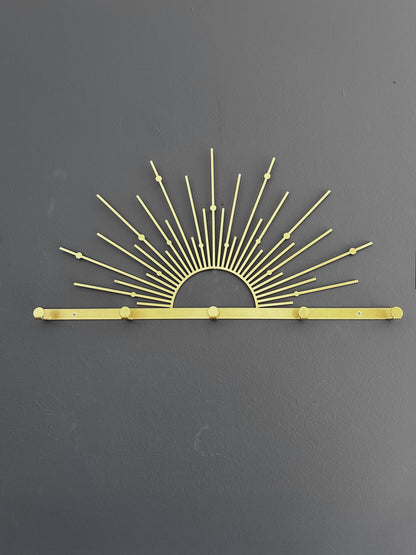 Sun Metal Coat Rack, Gold Wall Mounted Hanger, Entryway Coat Hanger, Metal Wall Hooks - BlackIvyCraft