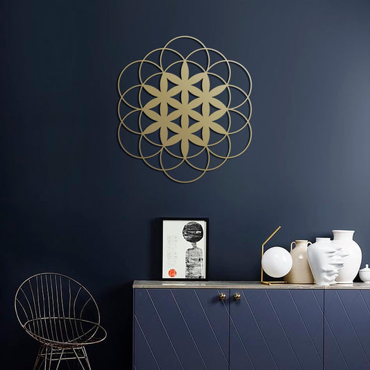 Flower of Life Metal Art, Sacred Geometry Wall Decor, Yoga Instructor Gift, Gold Metal Wall Art - BlackIvyCraft