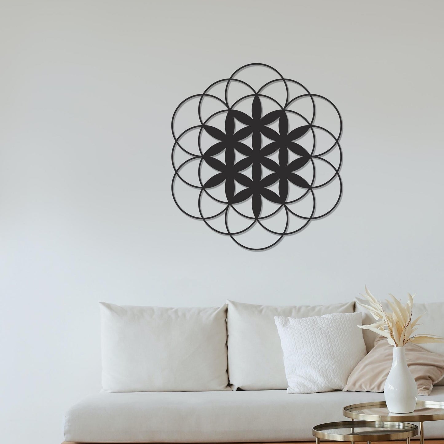 Flower of Life Metal Art, Sacred Geometry Wall Decor, Yoga Instructor Gift, Gold Metal Wall Art - BlackIvyCraft