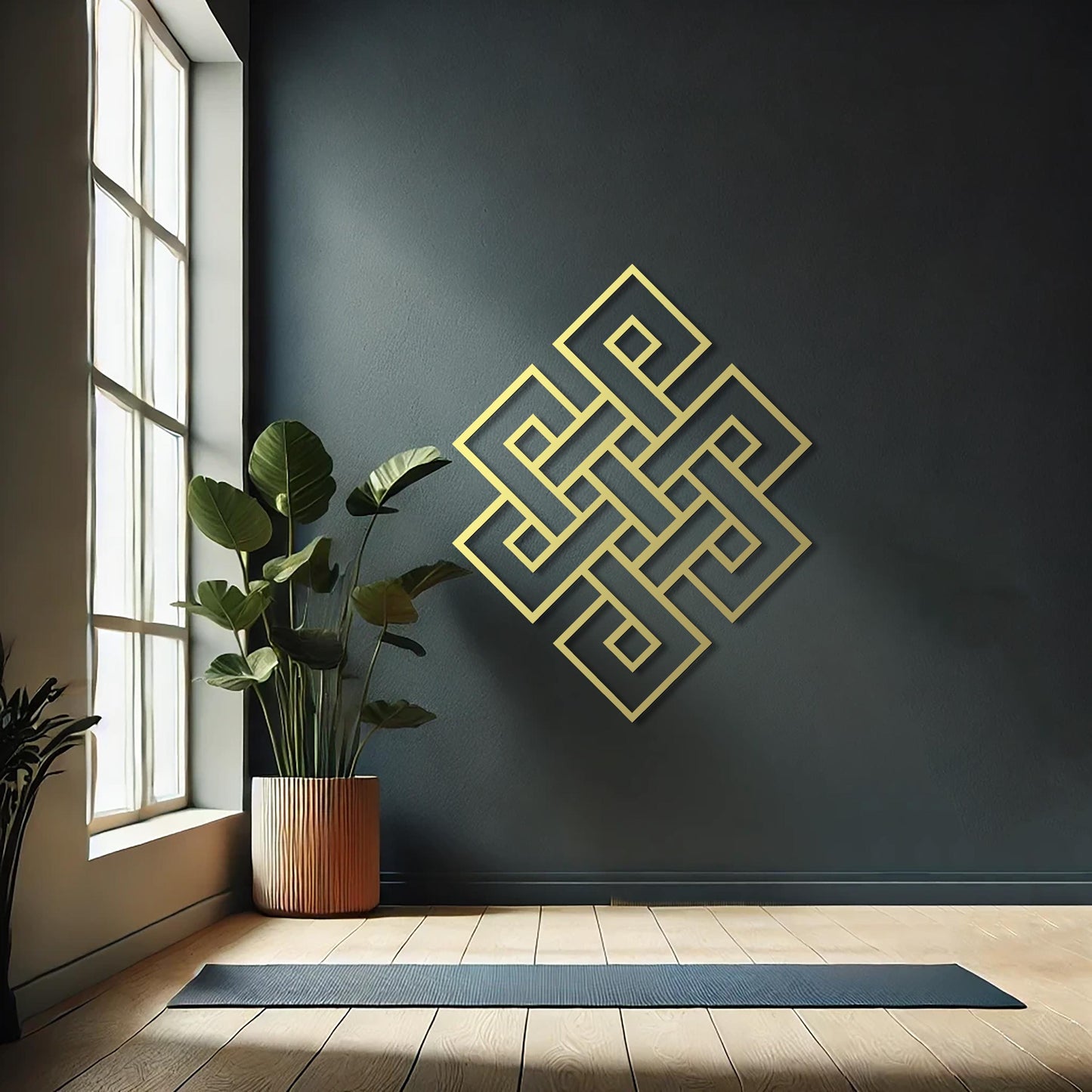 Endless Knot Metal Wall Art, Shrivasta Amulet Decor, Jainism Symbol, Tibetan Knot Decor, Sacred Geometry Wall Art - BlackIvyCraft