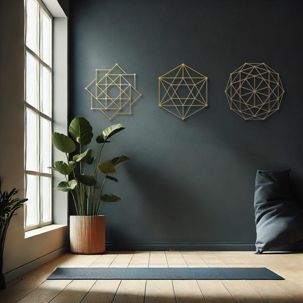 Sacred Geometry Set, Gold Metal Wall Art, Square Matrix, Vector Equilibrium, Yoga Studio Decor, Yoga lover, Decagon Formation - BlackIvyCraft